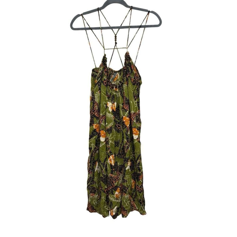Anthropologie Kenzie Parrott green butterfly nature midi dress size medium